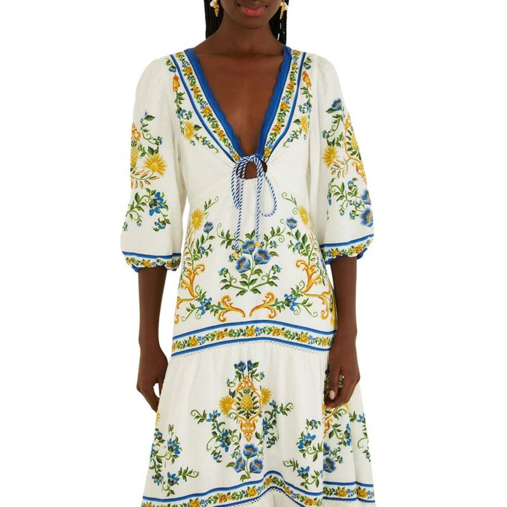 Farm Rio Women Long Dress With Floral Print And Three-Quarter Sleeves - Picture 4 of 4